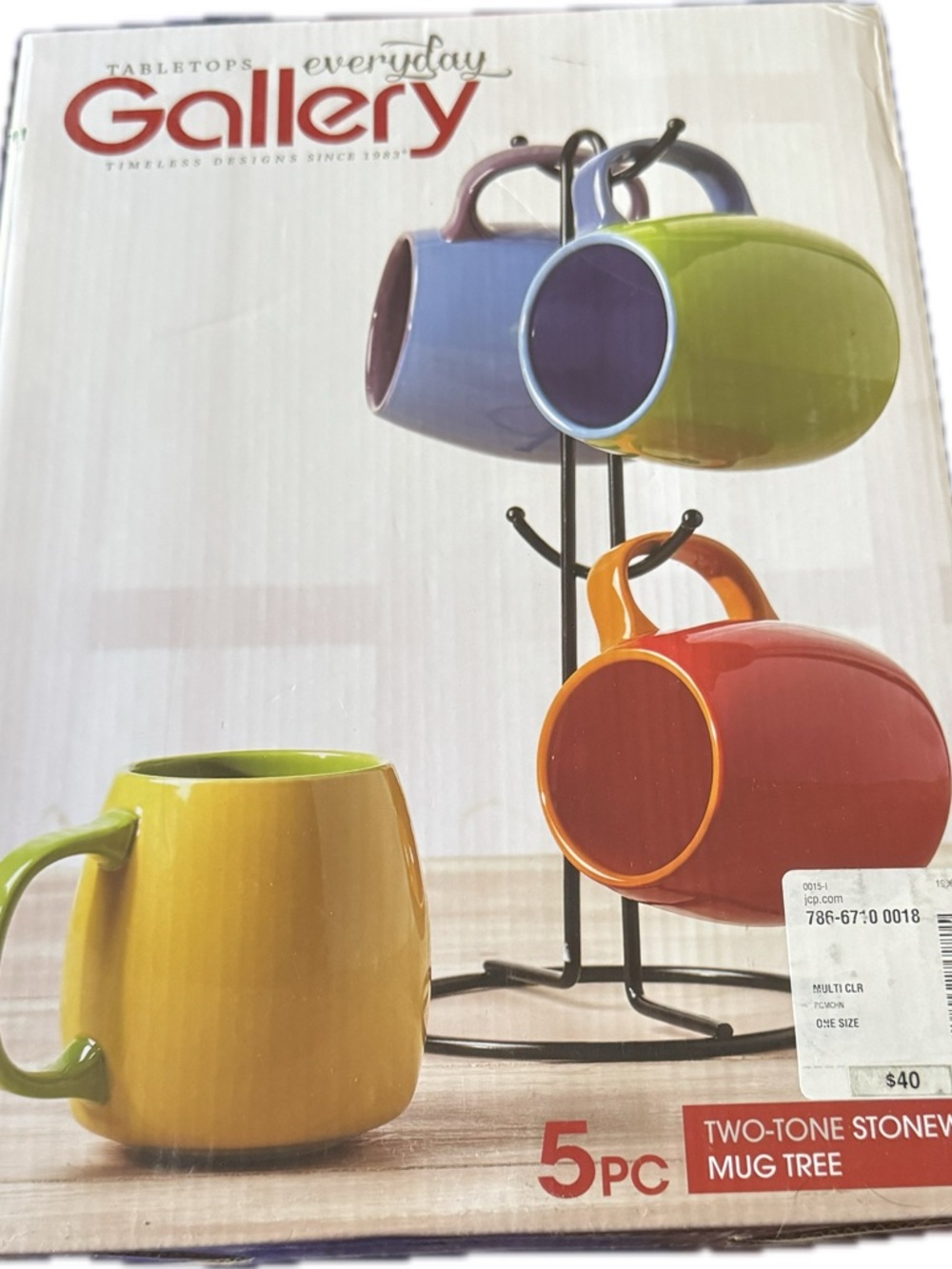 Gallery Multi-Color Two-Tone Stoneware Mug Set with Tree